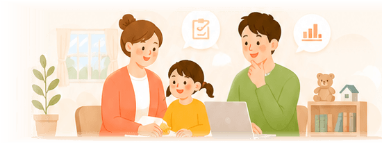 条件診断をする親子のイラスト
