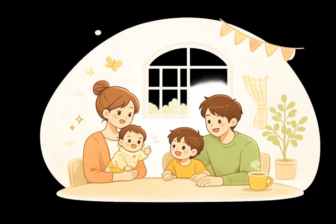 親子がスマートフォンを見ているイラスト